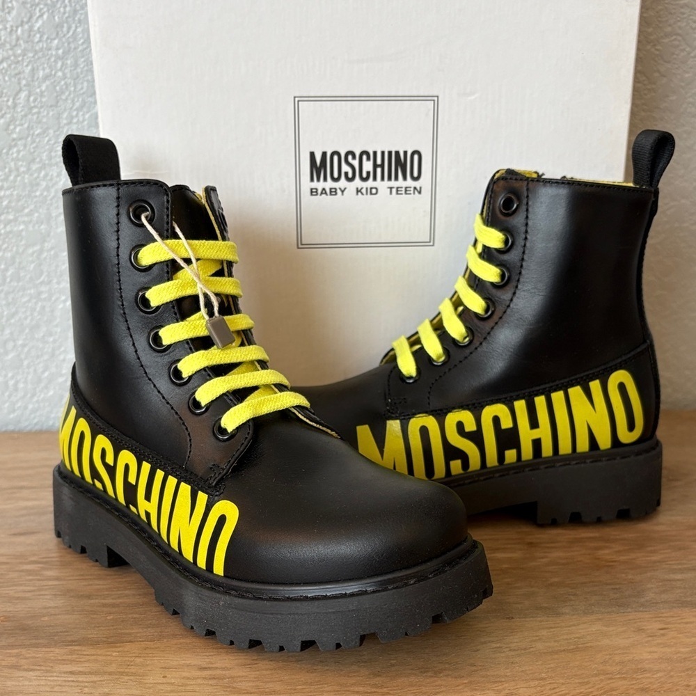 Moschino Kids Bold Black and Yellow Boots 11.5 US 29 EU